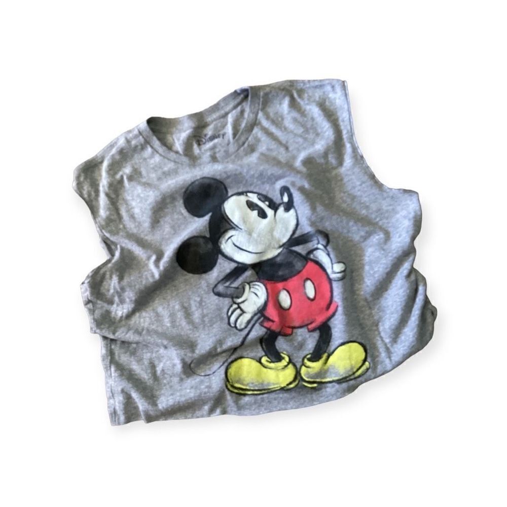 Mens Cropped Distressed Mickey Tee L